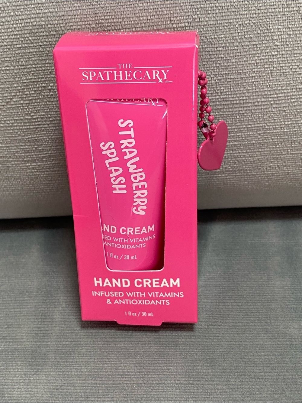 Strawberry Splash Pink Hand Cream 1fl oz Spathecary with metal charm NWT